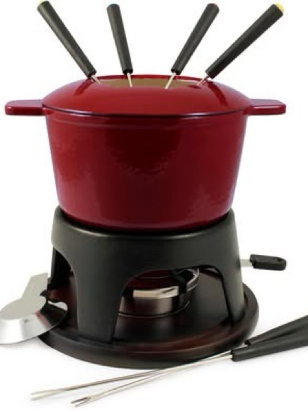 Red Fondue Pot with Fork Set - Home Kitchen